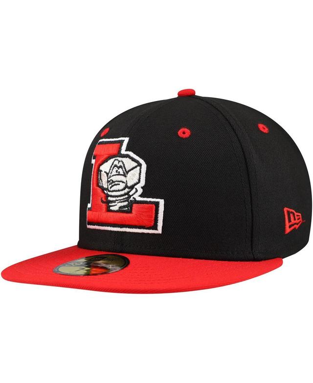 New Era Mens Black Lansing Lugnuts Authentic Collection 59FIFTY Fitted Hat - Black, Red Product Image