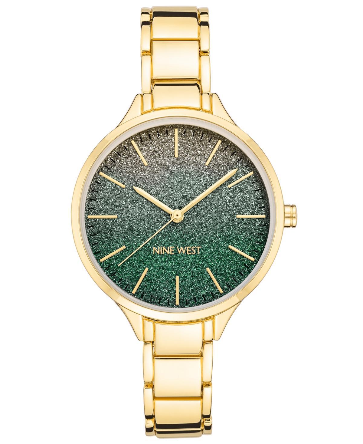 Nine West Womens Quartz Gold-Tone Alloy Link Bracelet Watch, 36mm - Green Product Image