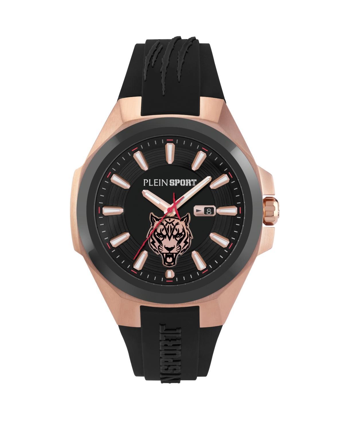 Plein Sport Mens Tigermaster Three Hand Date Quartz Black Silicone 47MM - Black Product Image