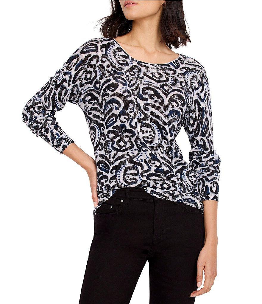 NIC + ZOE Knit Tossed Paisley Print Round Neck Long Sleeve Sweater Product Image