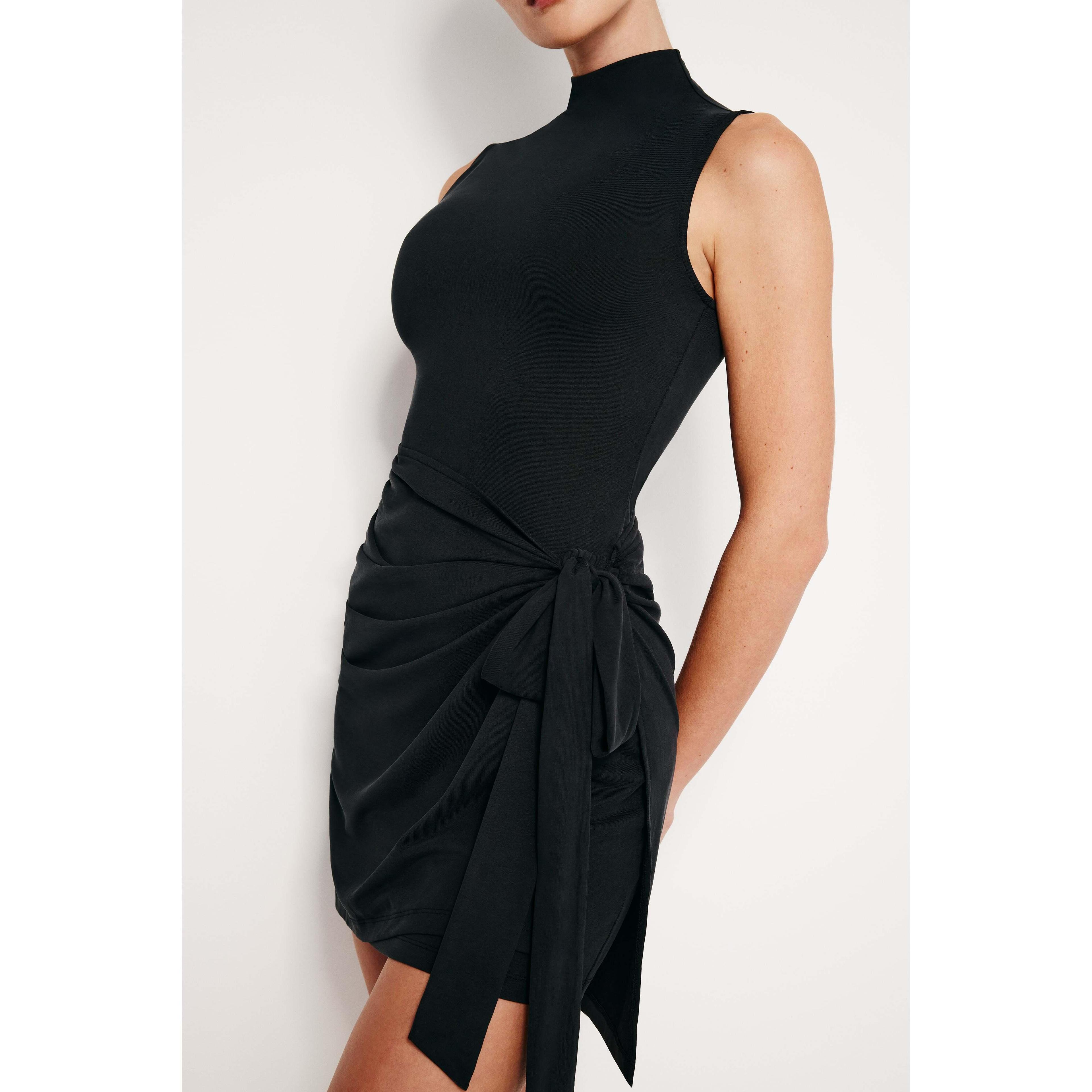 Womens Sandwashed Jersey Wrap Dress | Black, Size XS | Good American by Khlo Kardashian Product Image