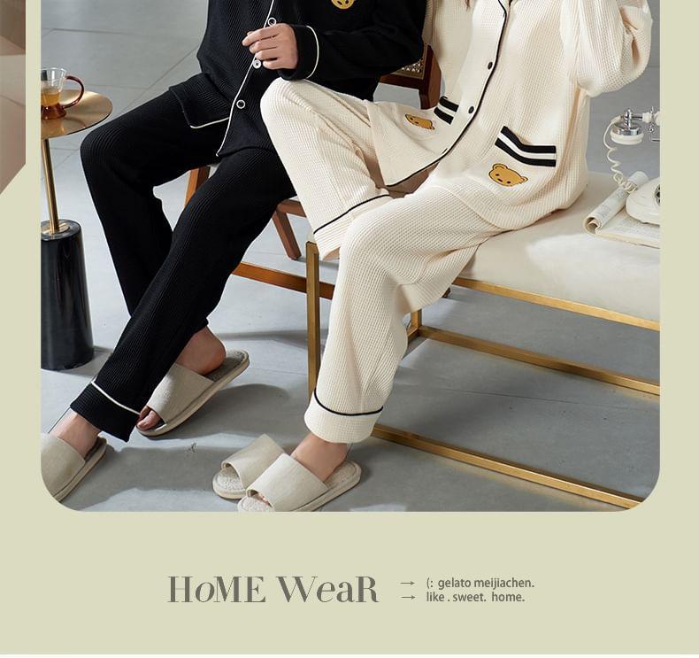 Couple Matching Loungewear Set : Long-Sleeve Bear Print Top + Pants Product Image