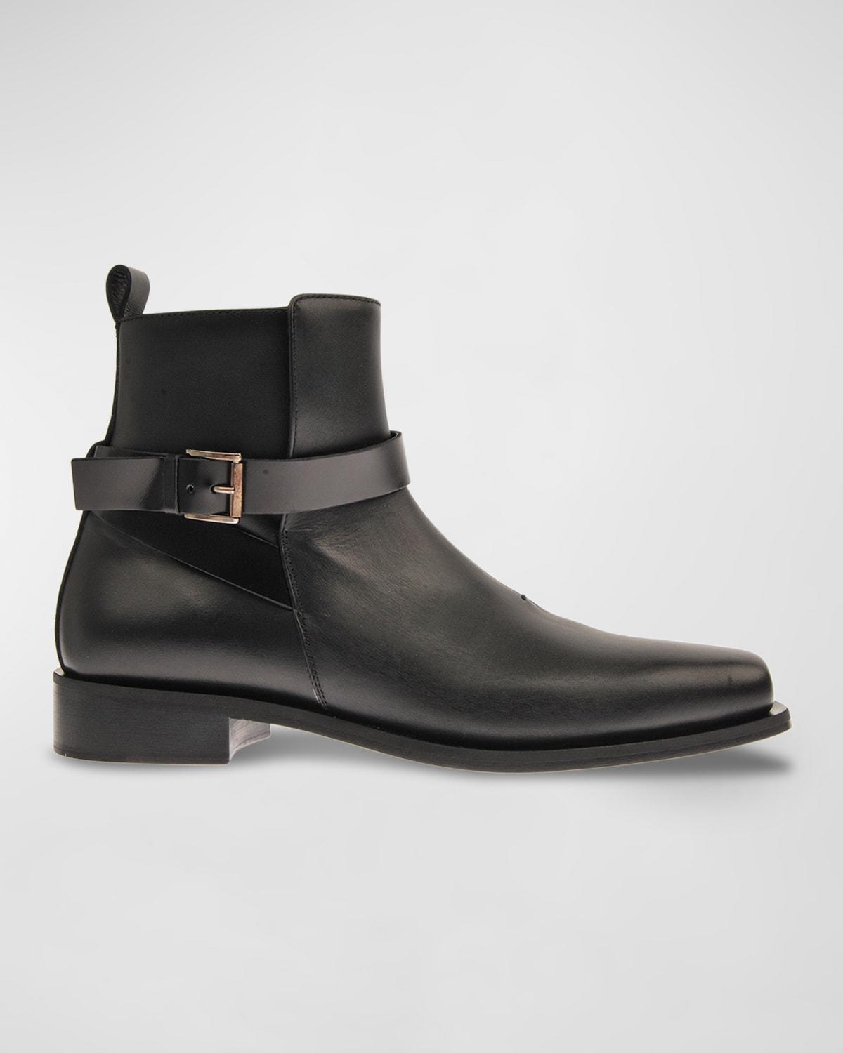 Mens Buckle Zip Leather Ankle Boots Product Image