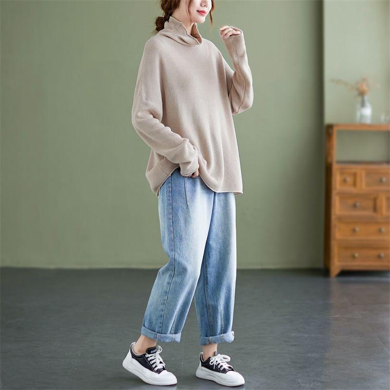 Turtleneck Ribbed Oversized Sweater Product Image