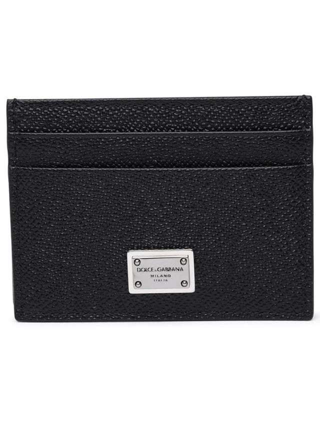 Leather Card Holder Compact Pebbled Texture In Black Product Image