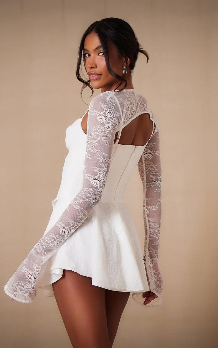 Premium White Lace Long Sleeve Cup Detail Dress Product Image