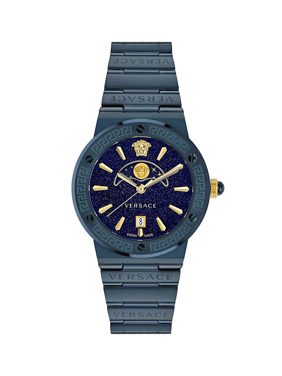 Versace Womens Swiss Greca Logo Blue Ion Plated Stainless Steel Bracelet Watch 38mm Product Image