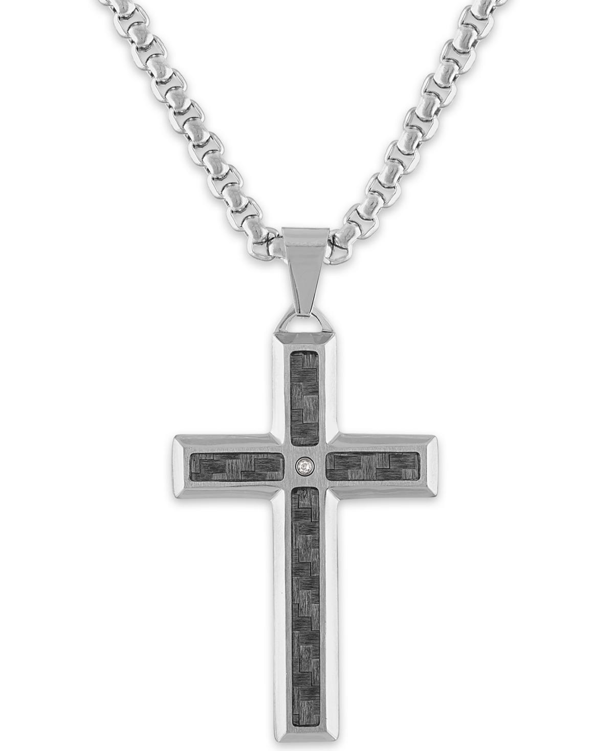 Mens Diamond Accent Gray Carbon Fiber Cross 24 Pendant in Stainless Steel - Grey Product Image