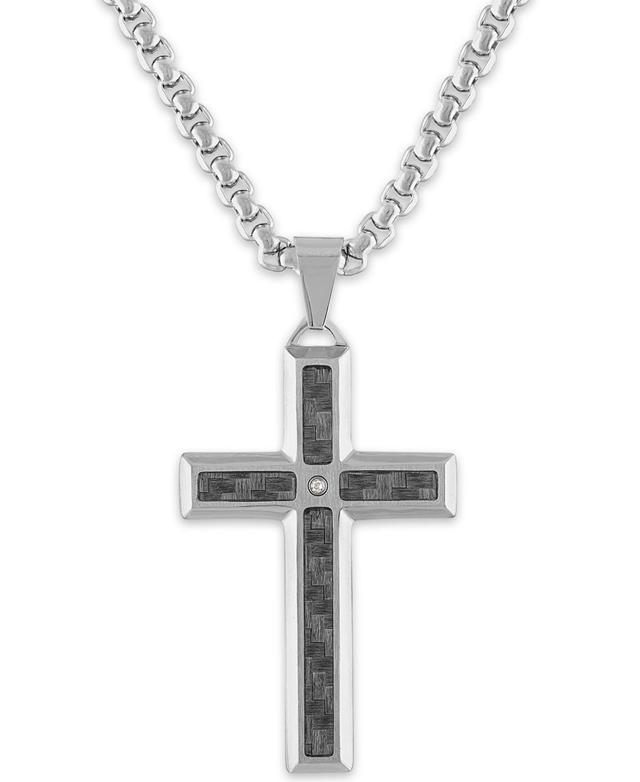 Mens Diamond Accent Gray Carbon Fiber Cross 24 Pendant in Stainless Steel - Grey Product Image