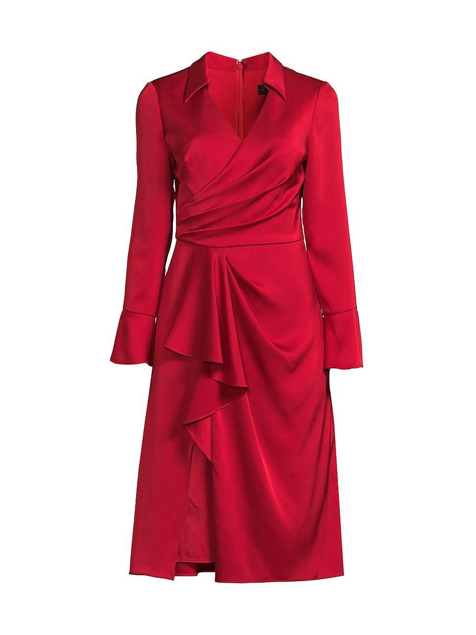 Womens Draped Satin-Crepe Midi-Dress Product Image