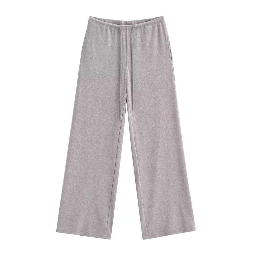 Mid Waist Plain Wide Leg Pants Product Image