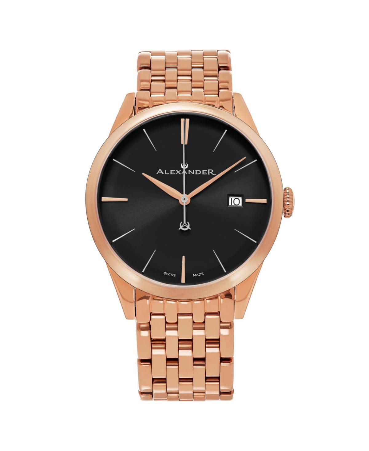 Alexander Mens Sophisticate Rose-Gold Stainless Steel , Black Dial , 40mm Round Watch Product Image