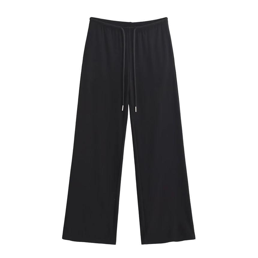 Mid Waist Plain Wide Leg Pants Product Image