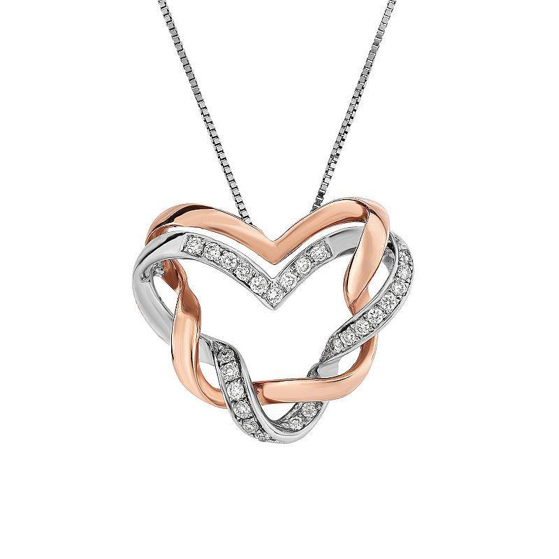 Diamaison 1/5 Ct. T.w. Diamond Ribbons Heart Pendant In 10K Two-Tone Gold Product Image