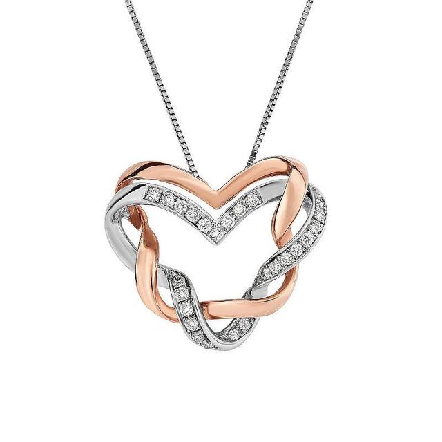 1/5 Carat T.W. Diamond 10k 2-Tone Pink Gold Heart Pendant Necklace, Womens 10k Two Tone Product Image