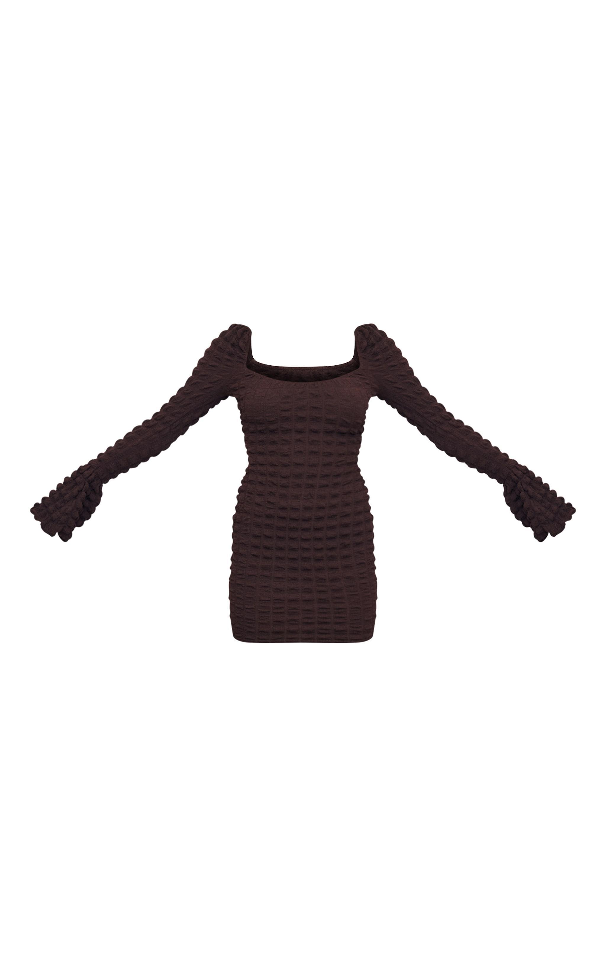 Chocolate Textured Flare Sleeve Bodycon Dress Product Image