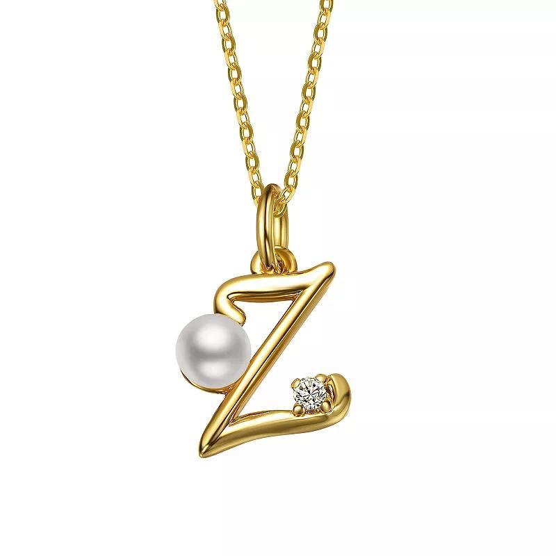 14k Gold Plated Simulated Pearl Initial Pendant Necklace, Womens Product Image