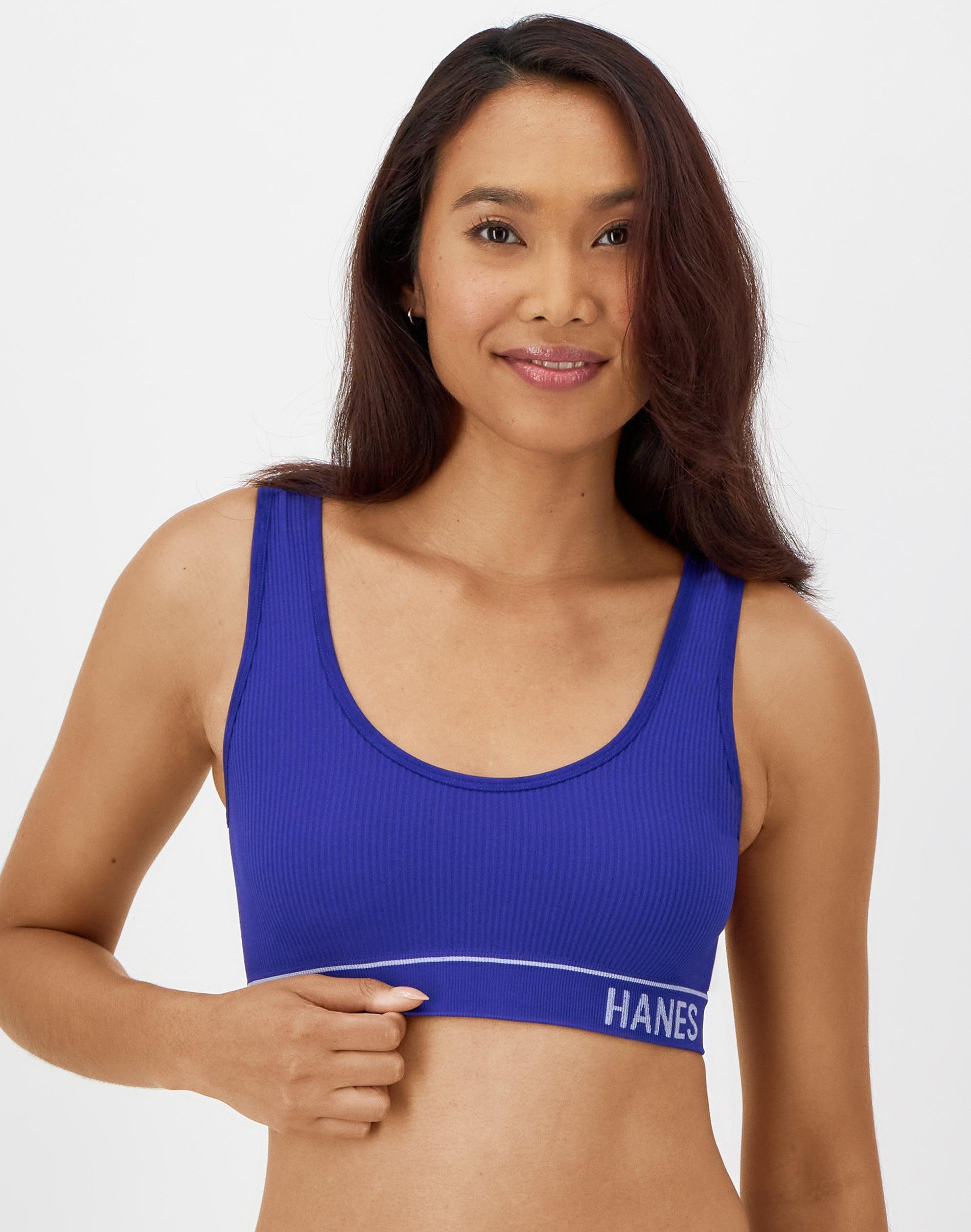 Hanes Originals Womens Seamless Rib Scoop Crop Bralette, ComfortFlex Fit Black S Product Image