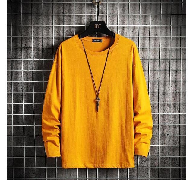 Long-Sleeve Crew Neck Plain T-Shirt Product Image