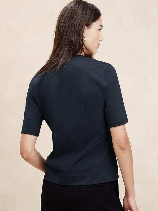 Elbow-Sleeve Cotton Henley Product Image