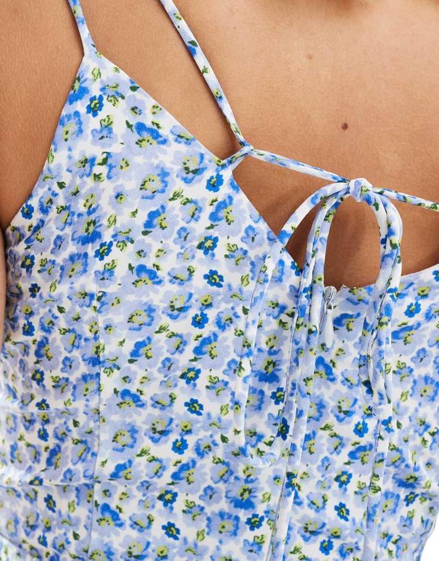 Glamorous cami romper in vintage blue floral Product Image