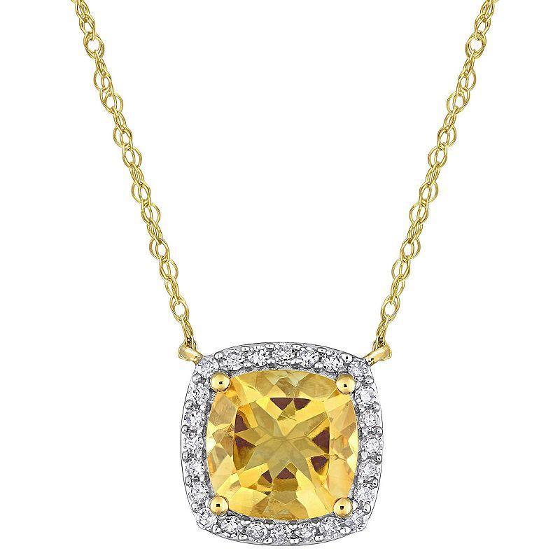 Stella Grace 10k Gold Citrine & 1/8 Carat T.W. Diamond Cushion Halo Necklace, Womens Product Image