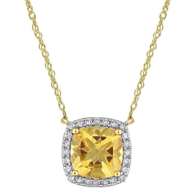 Stella Grace 10k Gold Citrine & 1/8 Carat T.W. Diamond Cushion Halo Necklace, Womens Product Image