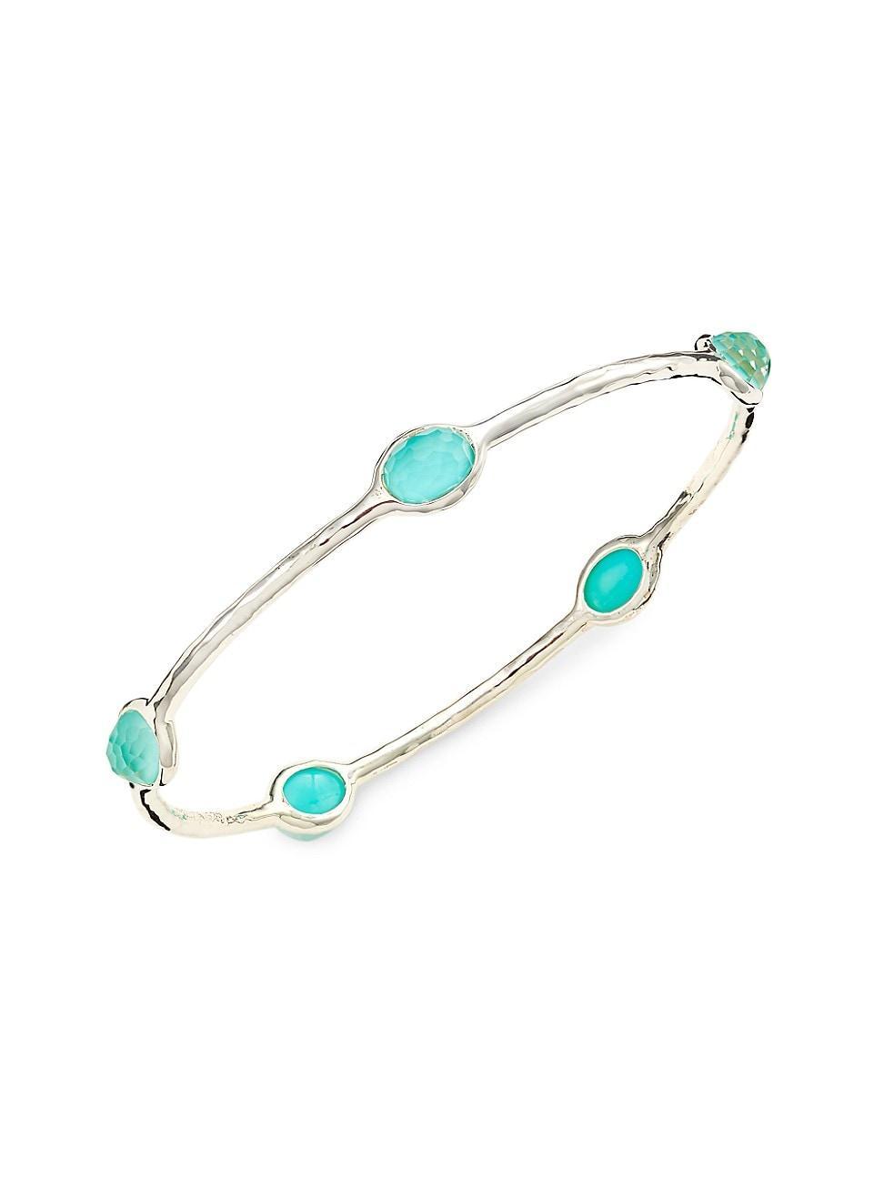 Womens Rock Candy Sterling Silver, Rock Crystal, & Turquoise Bangle Product Image