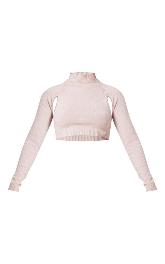 Oatmeal Soft Knit Cut Out Crop Sweater Product Image