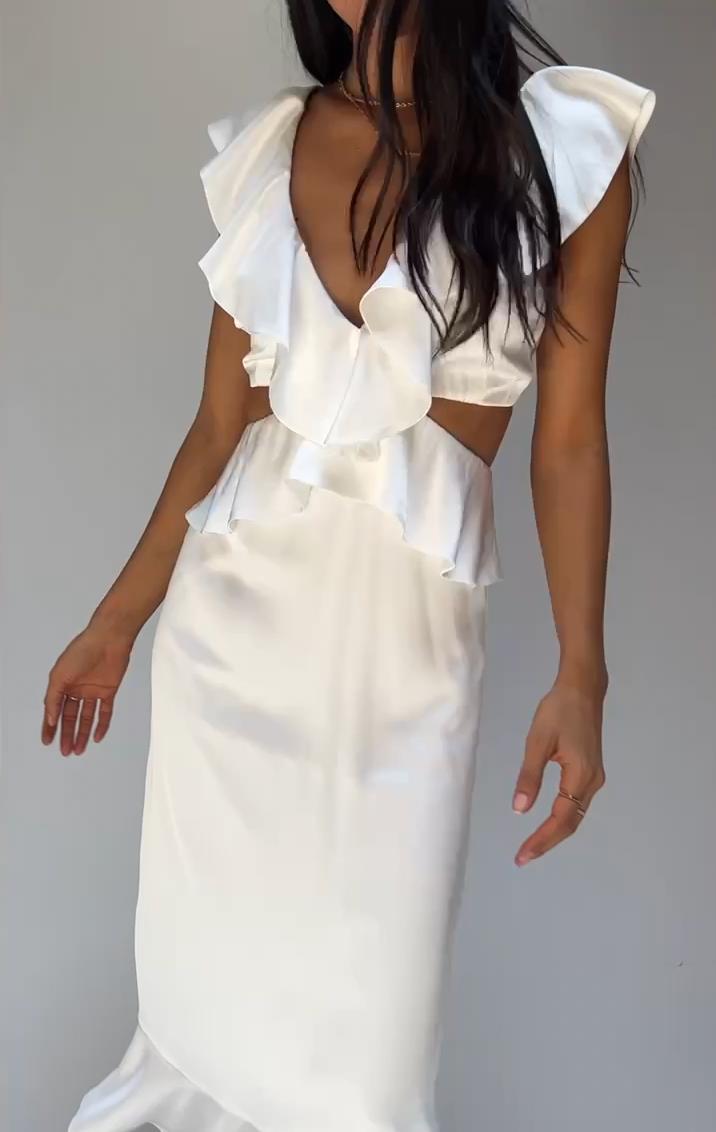 Zoey Midi Dress ~ Ivory Luxe Satin Product Image