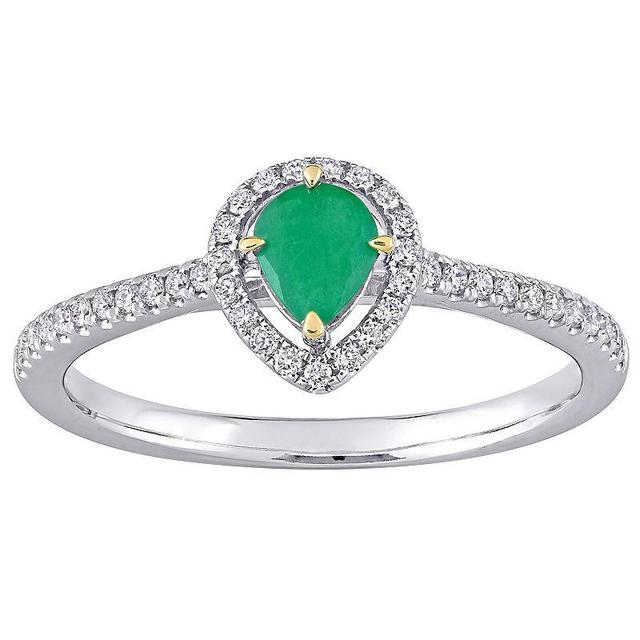 Stella Grace 14k Two Tone Gold Emerald & 1/5 Carat T.W. Diamond Teardrop Halo Ring, Womens Product Image