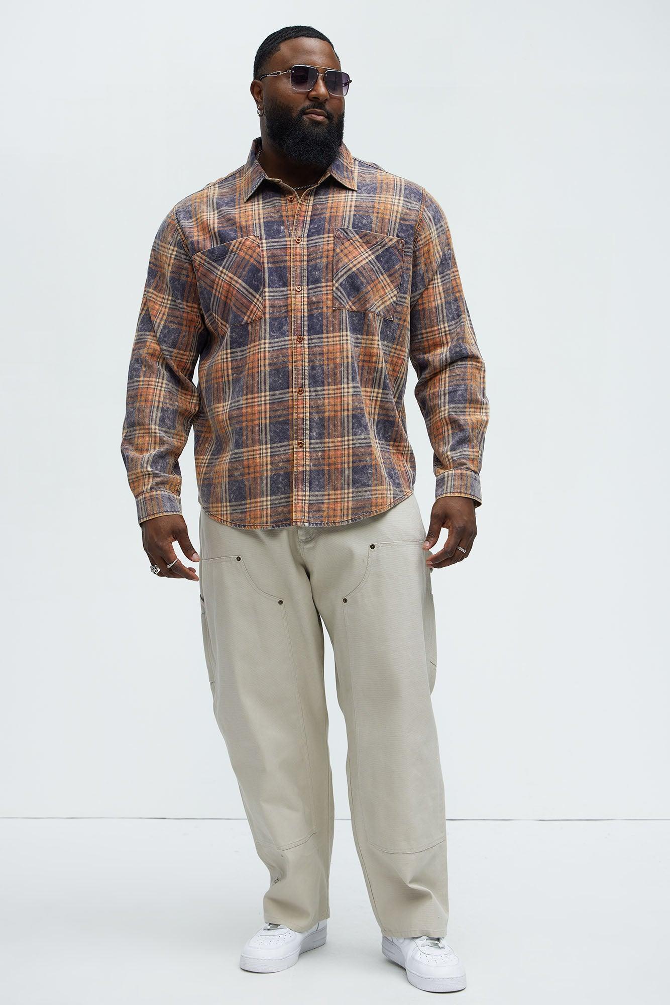 Camp Bleached Plaid Shirt - Orange/combo Product Image