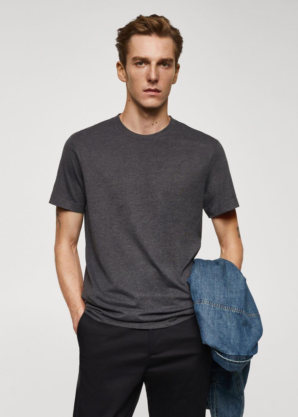 MANGO MAN - Basic cotton stretch T-shirt charcoalMen Product Image