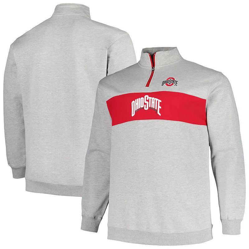 Mens Profile Heather Gray Ohio State Buckeyes Big & Tall Fleece Quarter-Zip Jacket Product Image