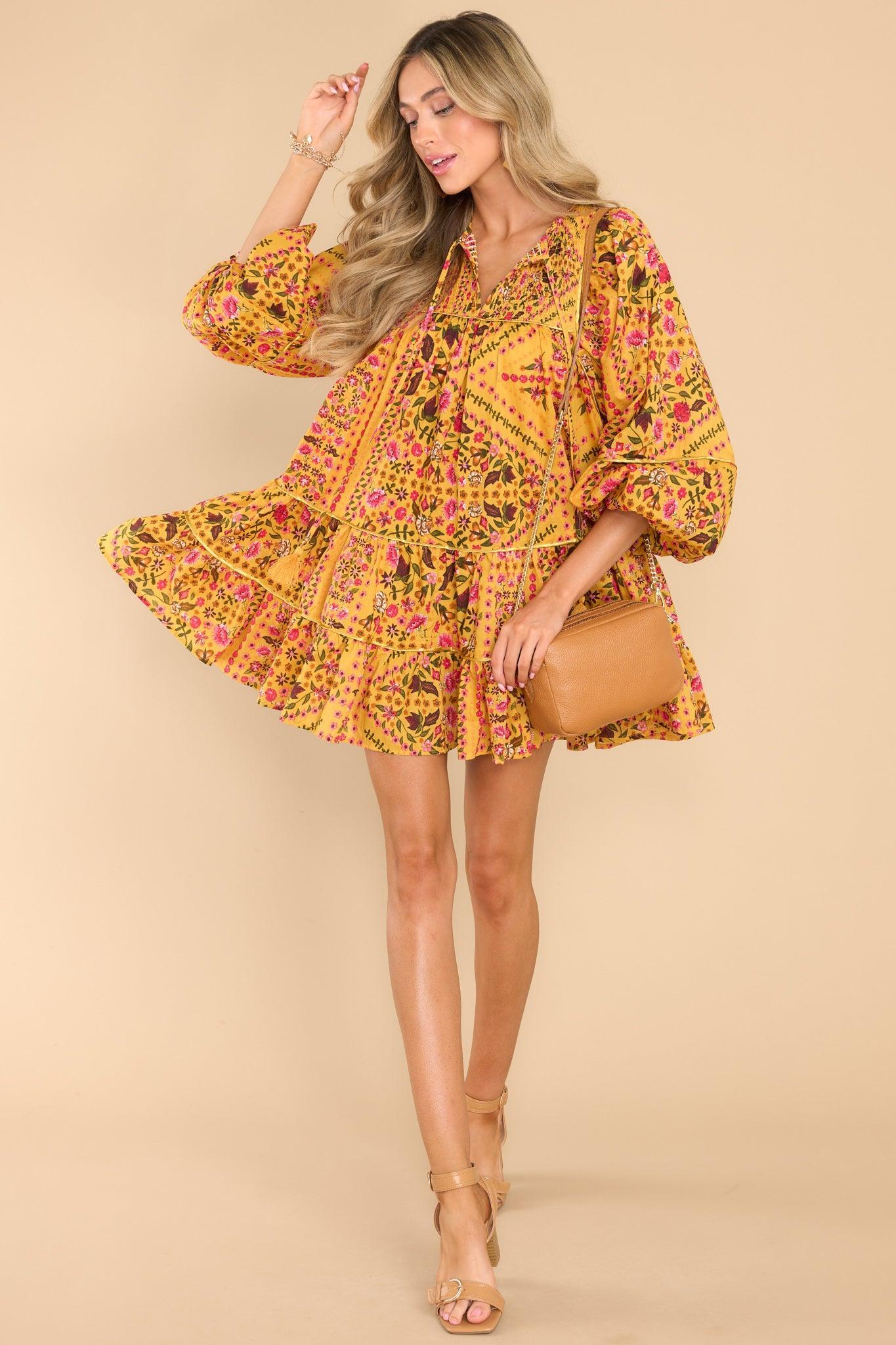 You're My Favorite Mustard Floral Dress Yellow Multi Floral Product Image