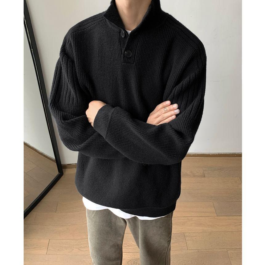 Stand Collar Plain Sweater Product Image