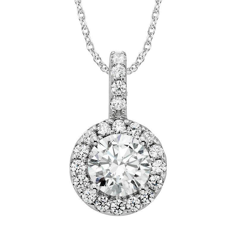 Diamonore Sterling Silver 2-ct. T.W. Simulated Diamond Halo Pendant, Womens White Product Image