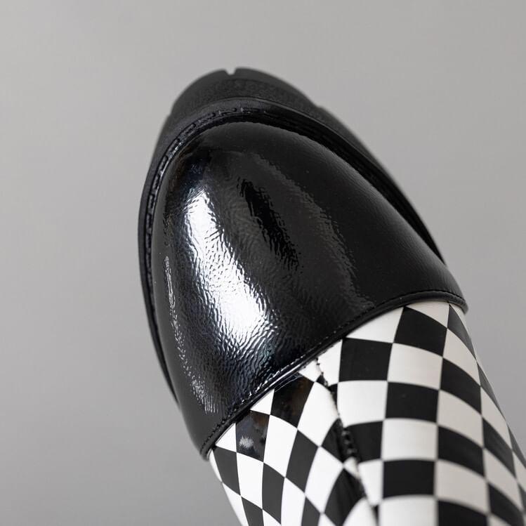 Block Heel Checkerboard Short Boots Product Image