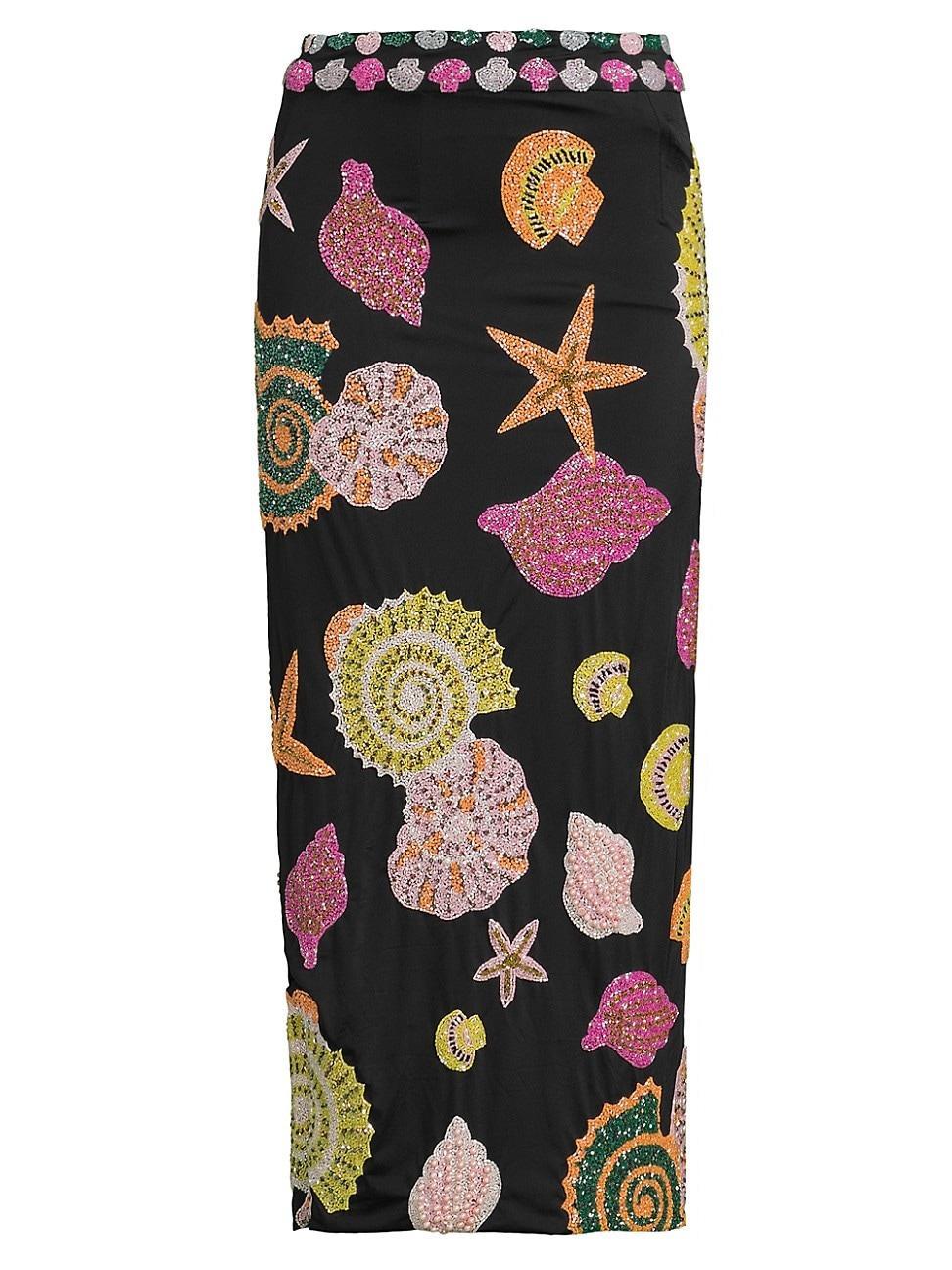 Womens New York Seashell Hand-Beaded Pencil Skirt Product Image