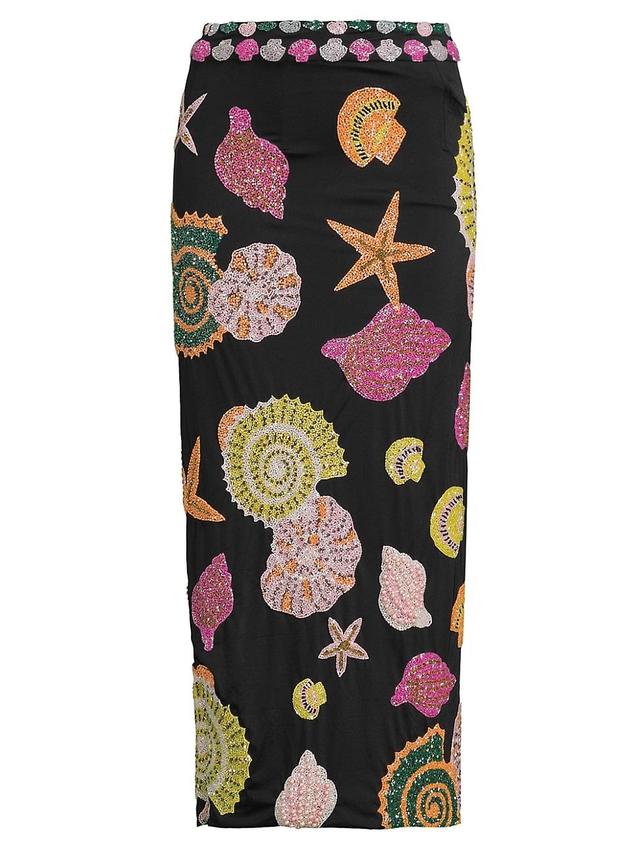 Womens New York Seashell Hand-Beaded Pencil Skirt Product Image