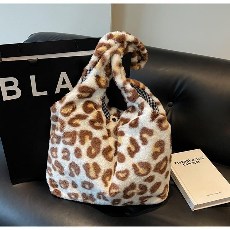 Leopard Print Fluffy Tote Bag Product Image