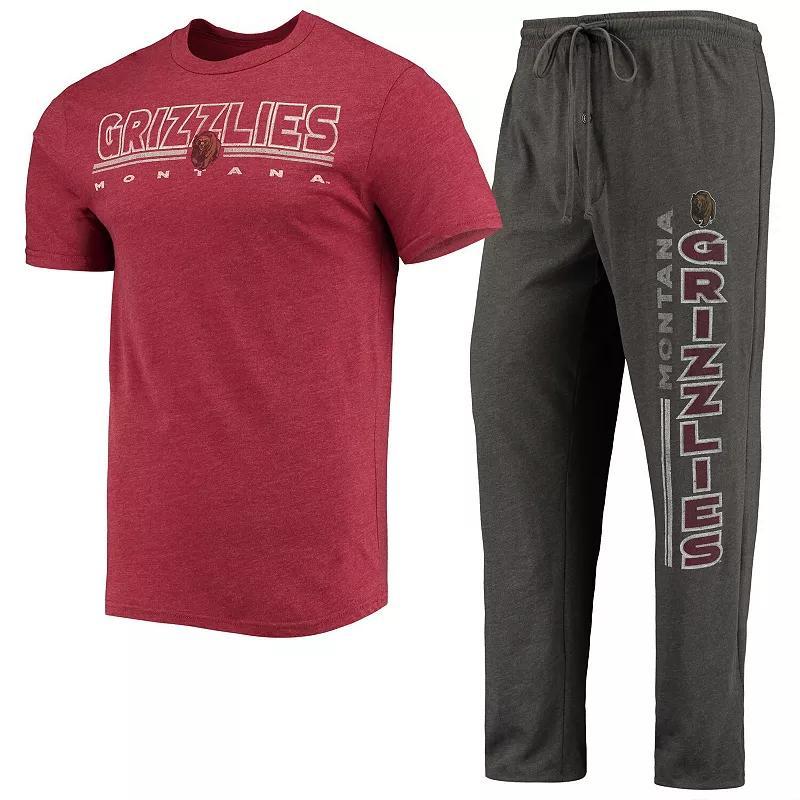 Mens Concepts Sport Heathered /Maroon Montana Grizzlies Meter T-Shirt & Pants Sleep Set Grey Product Image