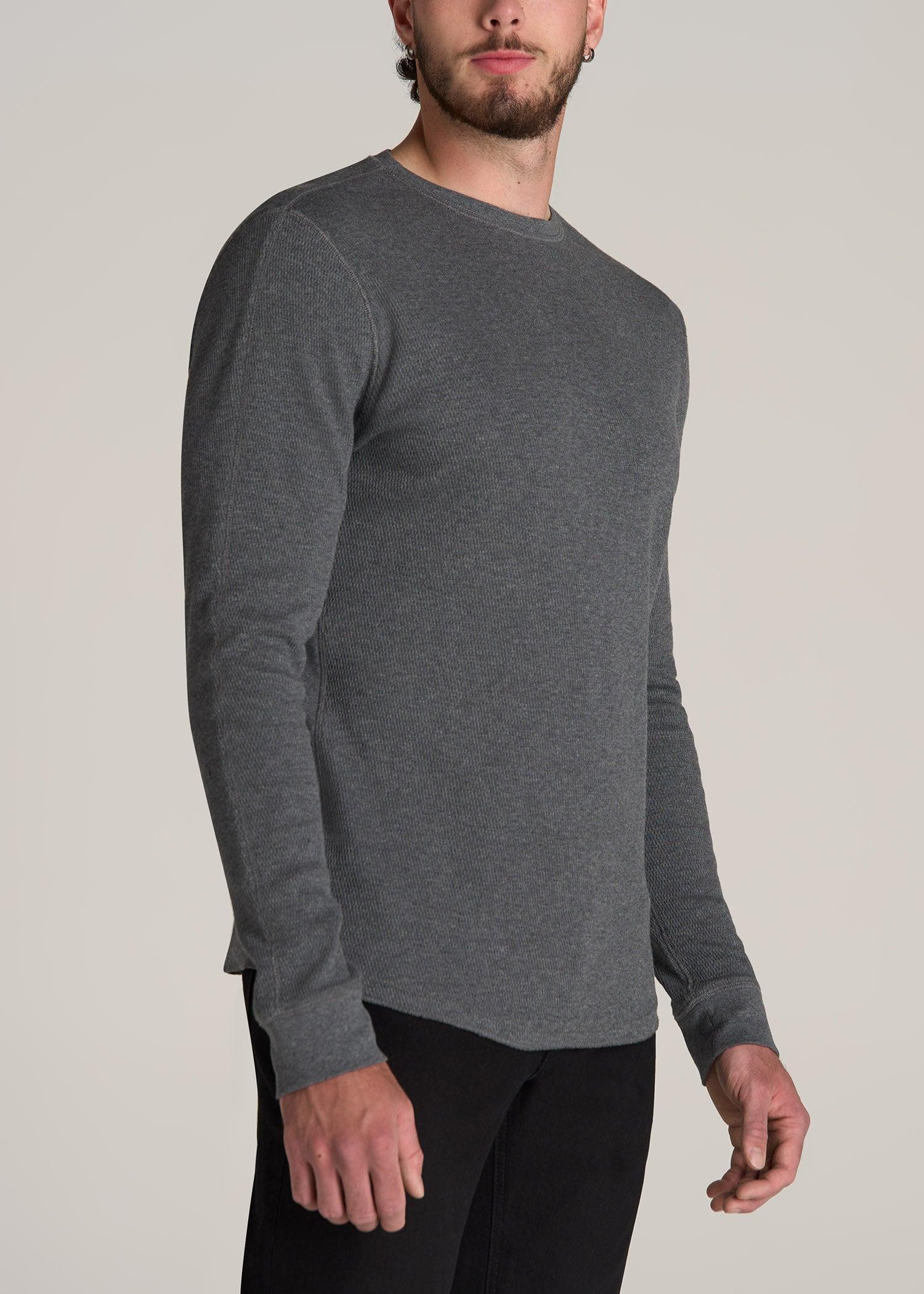 Double Honeycomb Thermal Crewneck Extra-Long Top in Charcoal Mix Male Product Image