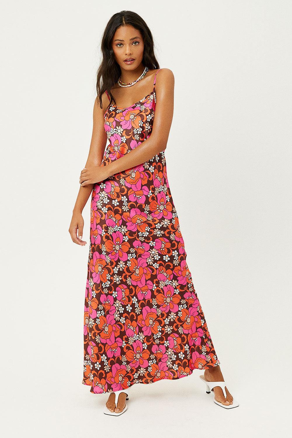 Isabel Satin Floral Dress - Tropics Product Image