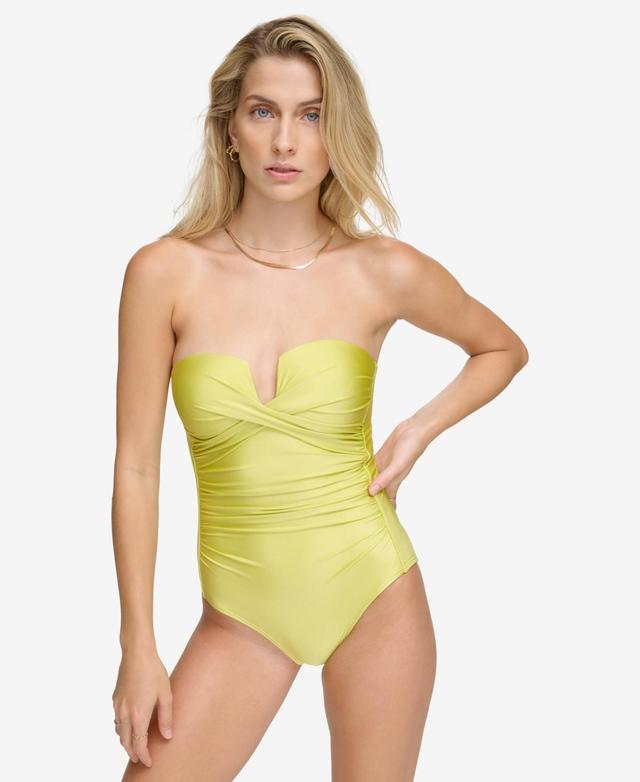 Calvin Klein Womens Shirred Tummy-Control Split-Cup Bandeau One-Piece Swimsuit Product Image