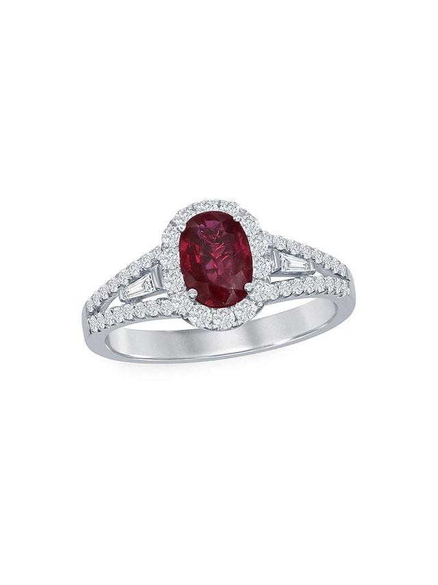 Womens 18K White Gold, Ruby & 0.50 TCW Diamond Solitaire Ring Product Image