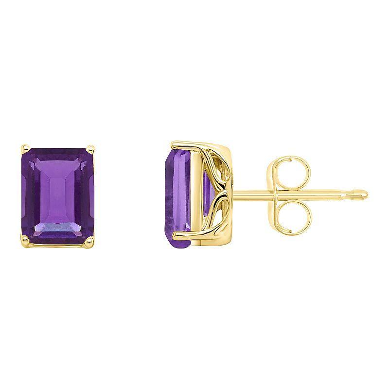 Alyson Layne 14k Gold Emerald Cut Amethyst Stud Earrings, Womens Product Image