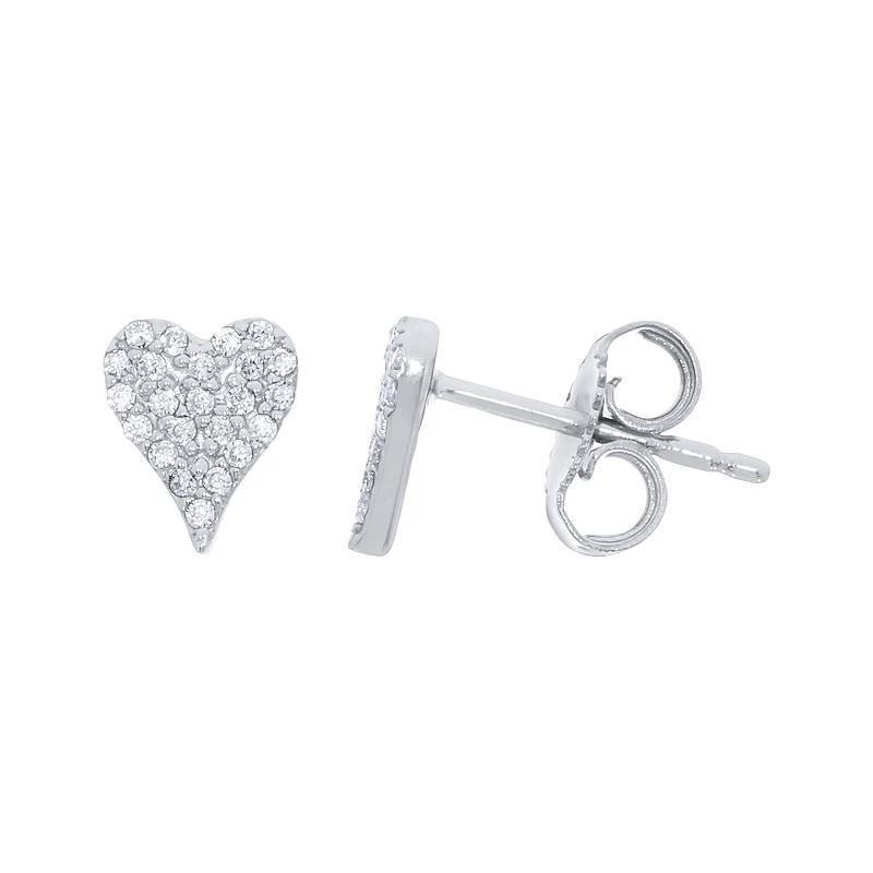 Sterling Silver 1/10 Carat T.W. Diamond Heart Earrings, Womens, White Product Image