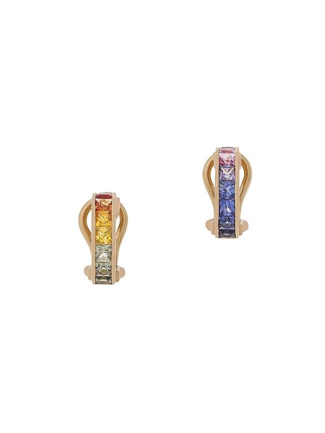 Womens Rainbow 18K Yellow Gold & Multicolored Sapphire Huggie Hoop Earrings Product Image