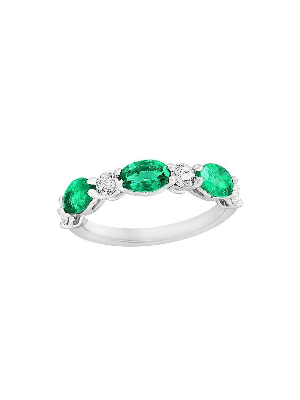 Womens 14K White Gold, Emerald & 0.61 TCW Diamond Band Ring Product Image